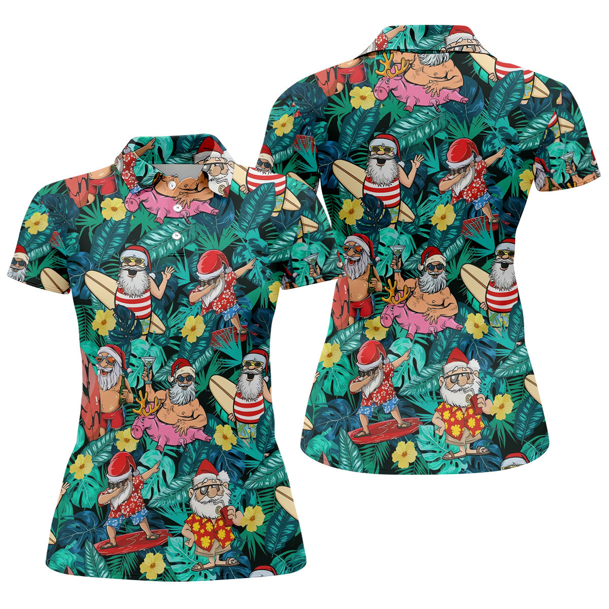 Women's Funny Santa Pool Float Golf Shirt, Christmas Golf Shirt, Women’s Golf Apparel