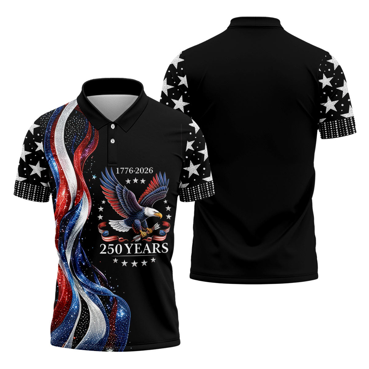 USA 250th Anniversary Bald Eagle Galaxy Art Golf Shirt, Patriotic 4th Of July Golf Shirts For Men