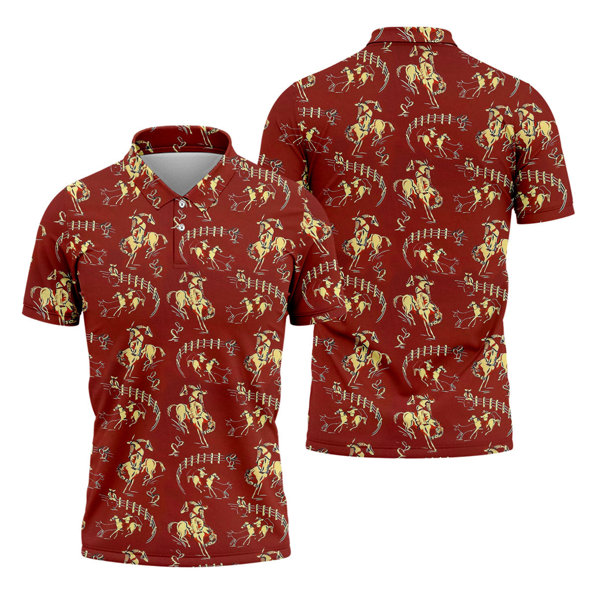 Vintage Rodeo Cowboy Pattern Golf Polo Shirt, Mens Golf Apparel, Hawaiian Golf Shirt