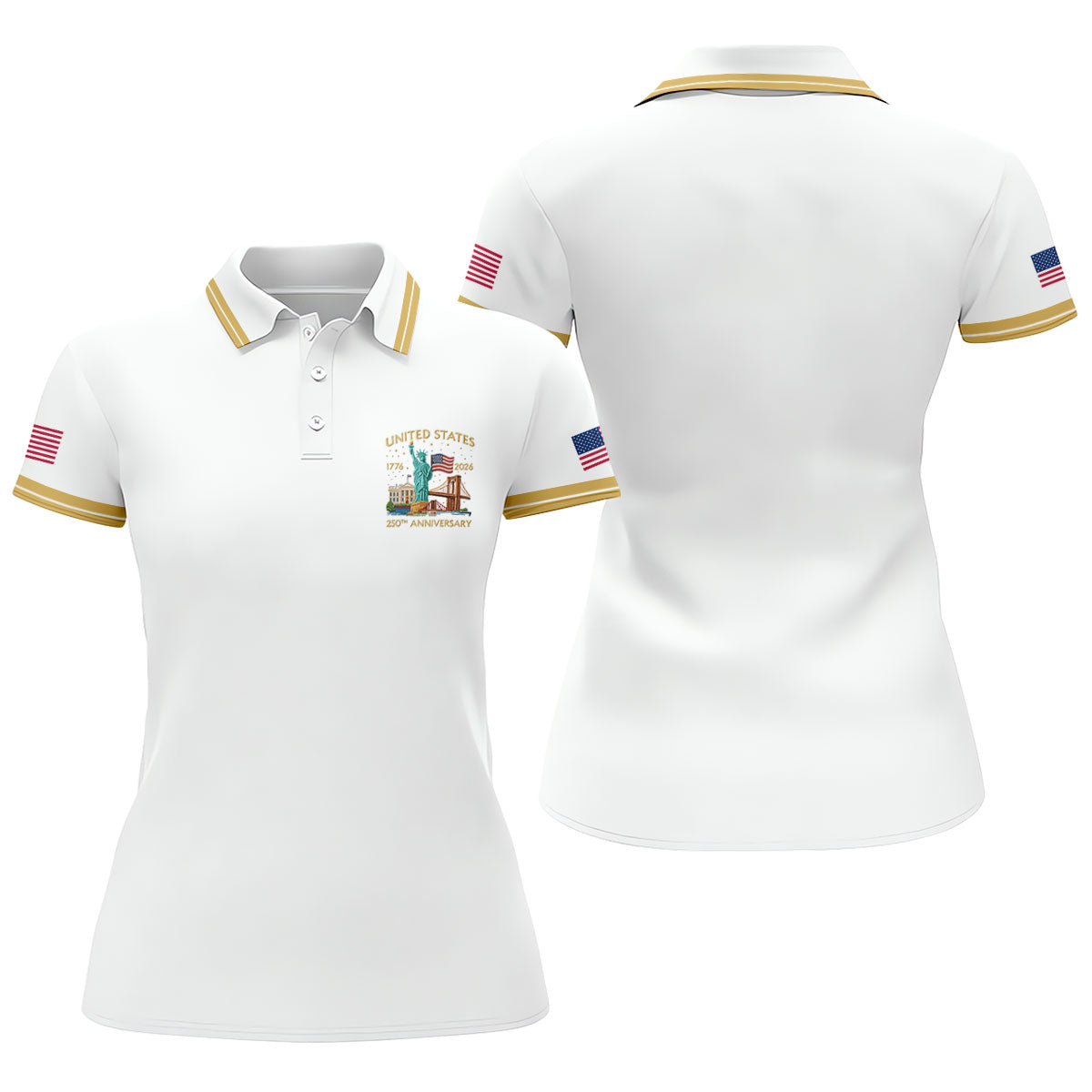American Symbols White Patriotic Golf Shirt, US 250 Years 4th Of July Golf Shirt For Women