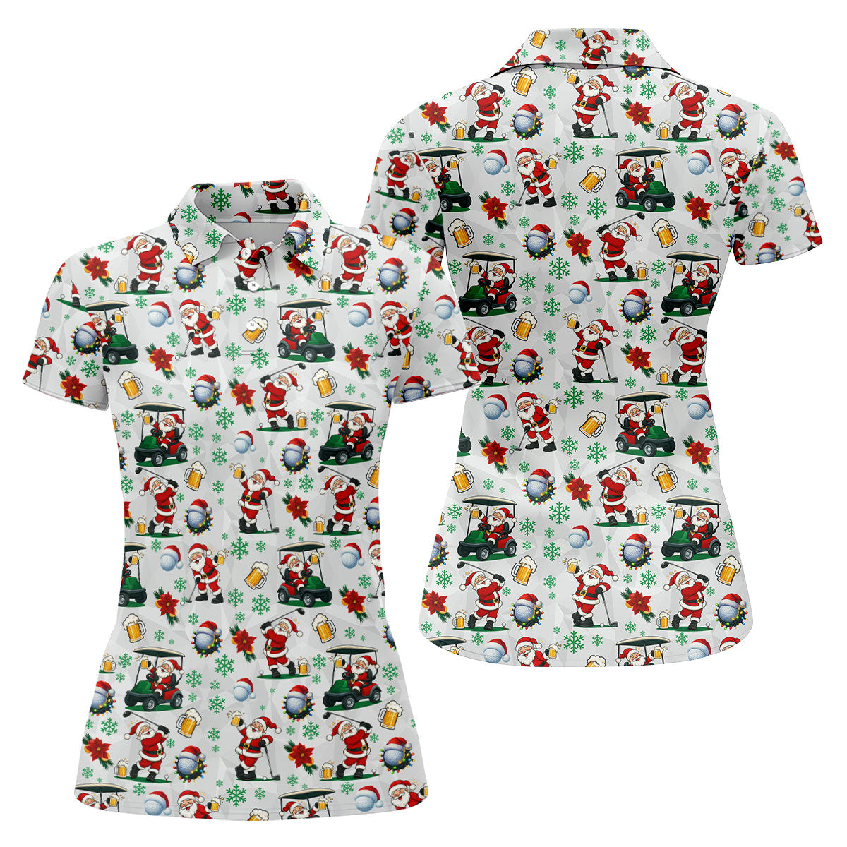 Santa Beer Christmas Golf Polo Shirt, Christmas Golf Shirt, Womens Golf Apparel