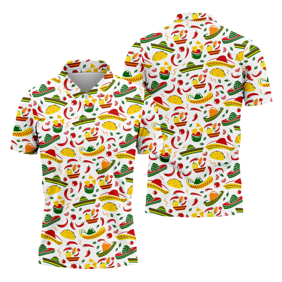 Mexican Fiesta Seamless Pattern Golf Tops For Men, Cinco De Mayo Celebration Golf Shirts For Men