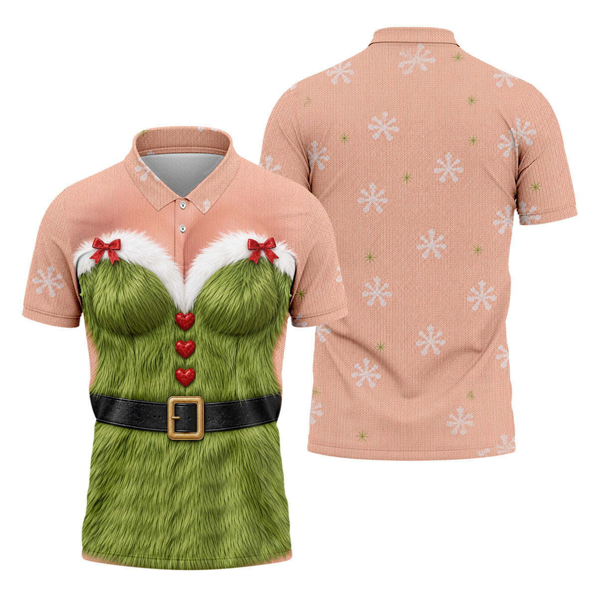Funny Green Furry Christmas Costume Polo Shirt, Mens Golf Polo, Golf Apparel For Men