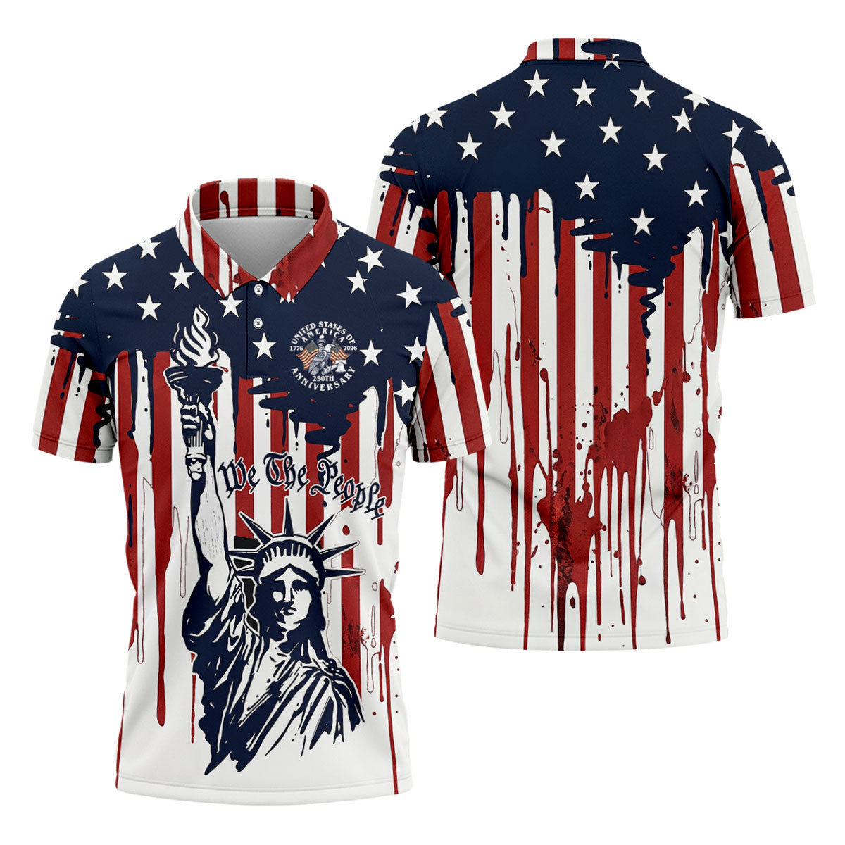 We The People 250 Years Statue Of Liberty And Flag Pattern Patriotic Golf Shirt, Golf Shirts For Men