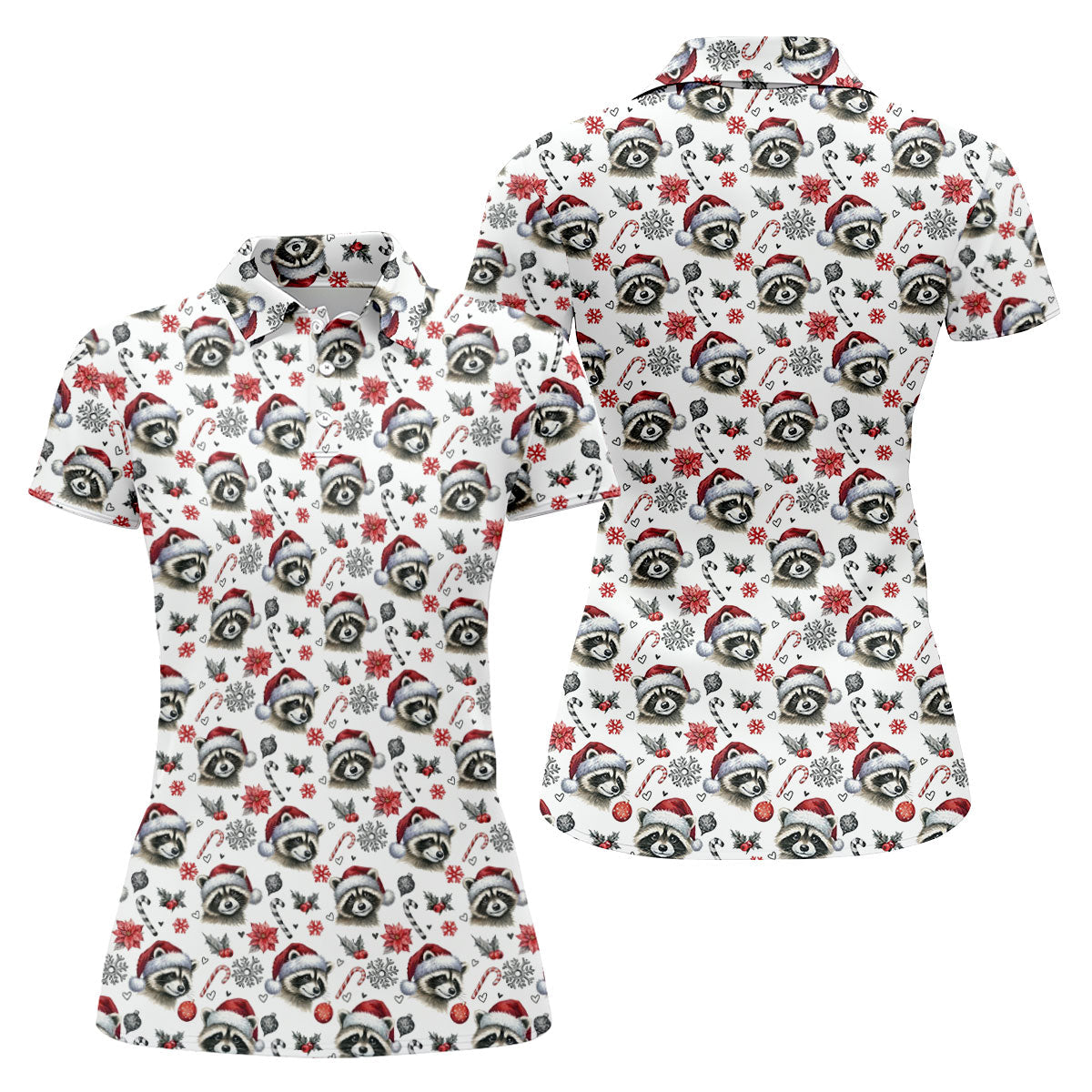 Christmas Raccoon Santa Hat Golf Polo Shirt, Women’s Golf Polo, Golf Tops For Women