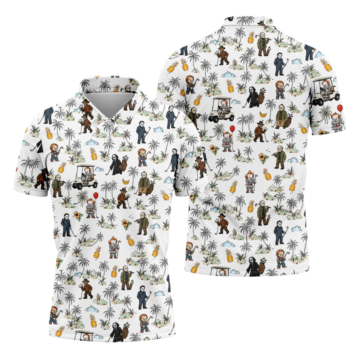 Mini Horror Character Halloween Golf Shirt, Printed Golf Shirts, Golf Polo Shirts For Men