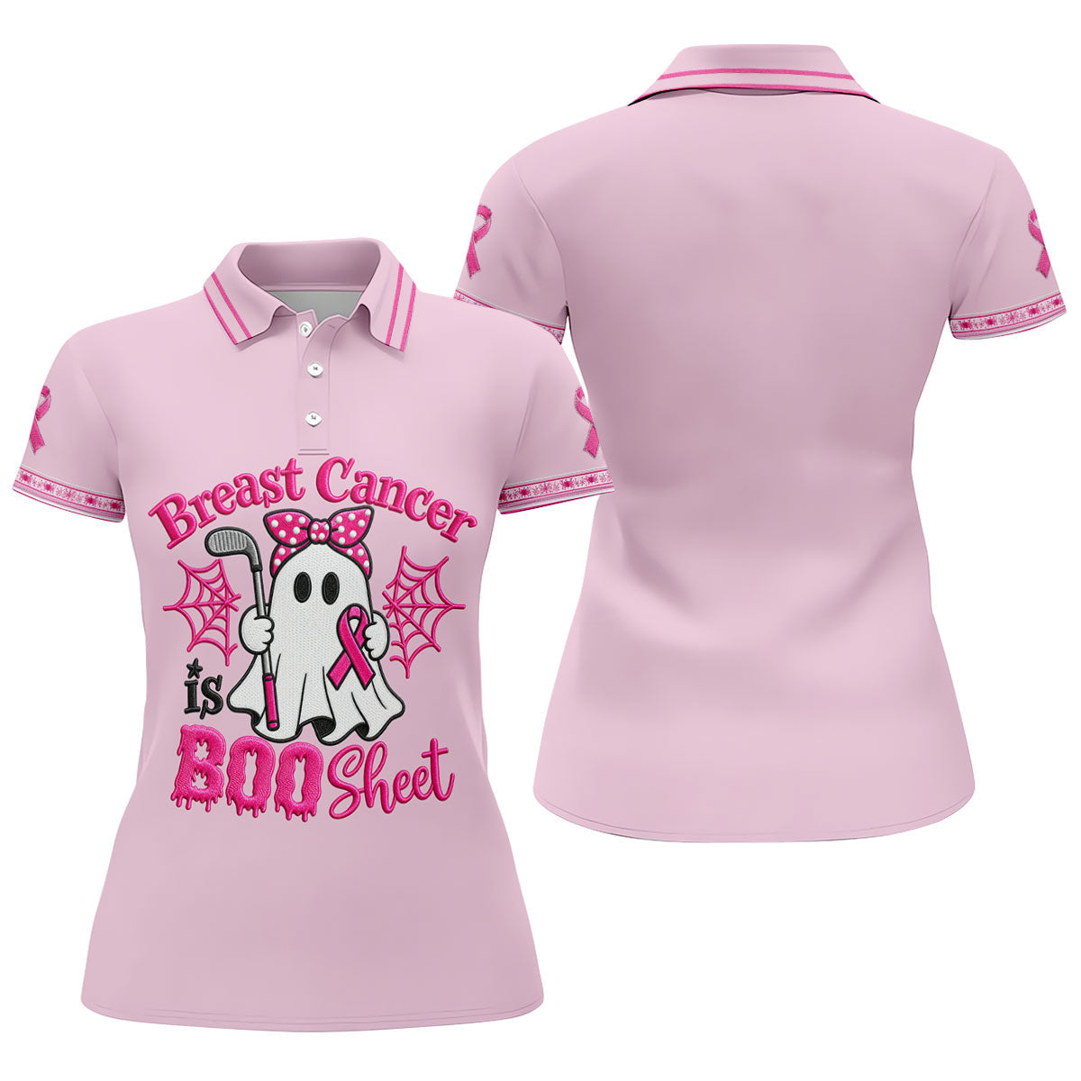 Breast Cancer Is Boo Sheet Ghost Polo Shirt, Women's Sleeveless Golf Shirt, Ladies Golf Top