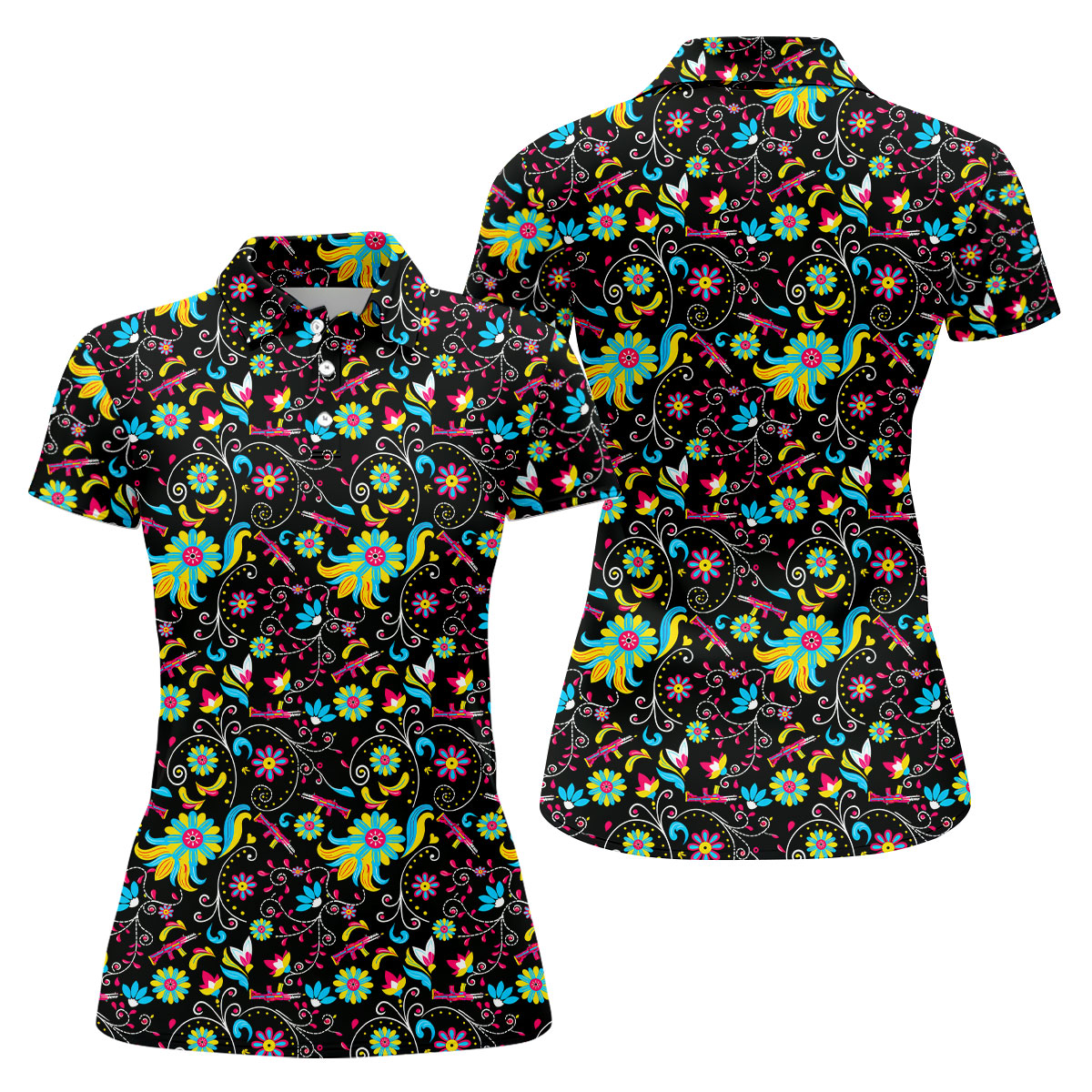 Flores De Mayo Cinco De Mayo Celebration Fiesta Themed Tropical Pattern Golf Shirt For Women