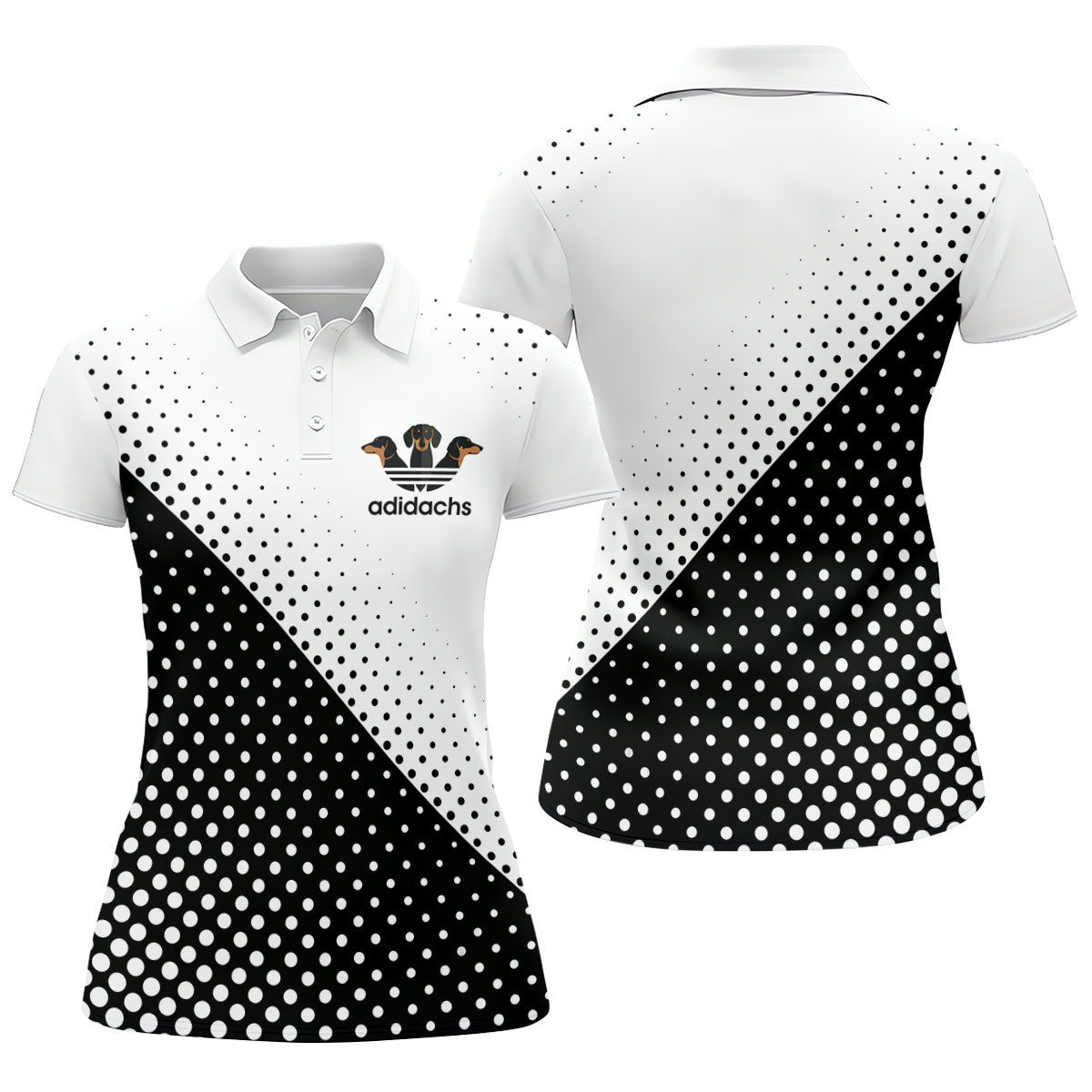 Adidachs Funny Dachshund White Golf Shirt, Fun Women's Golf Shirts, Ladies Golf Shirts