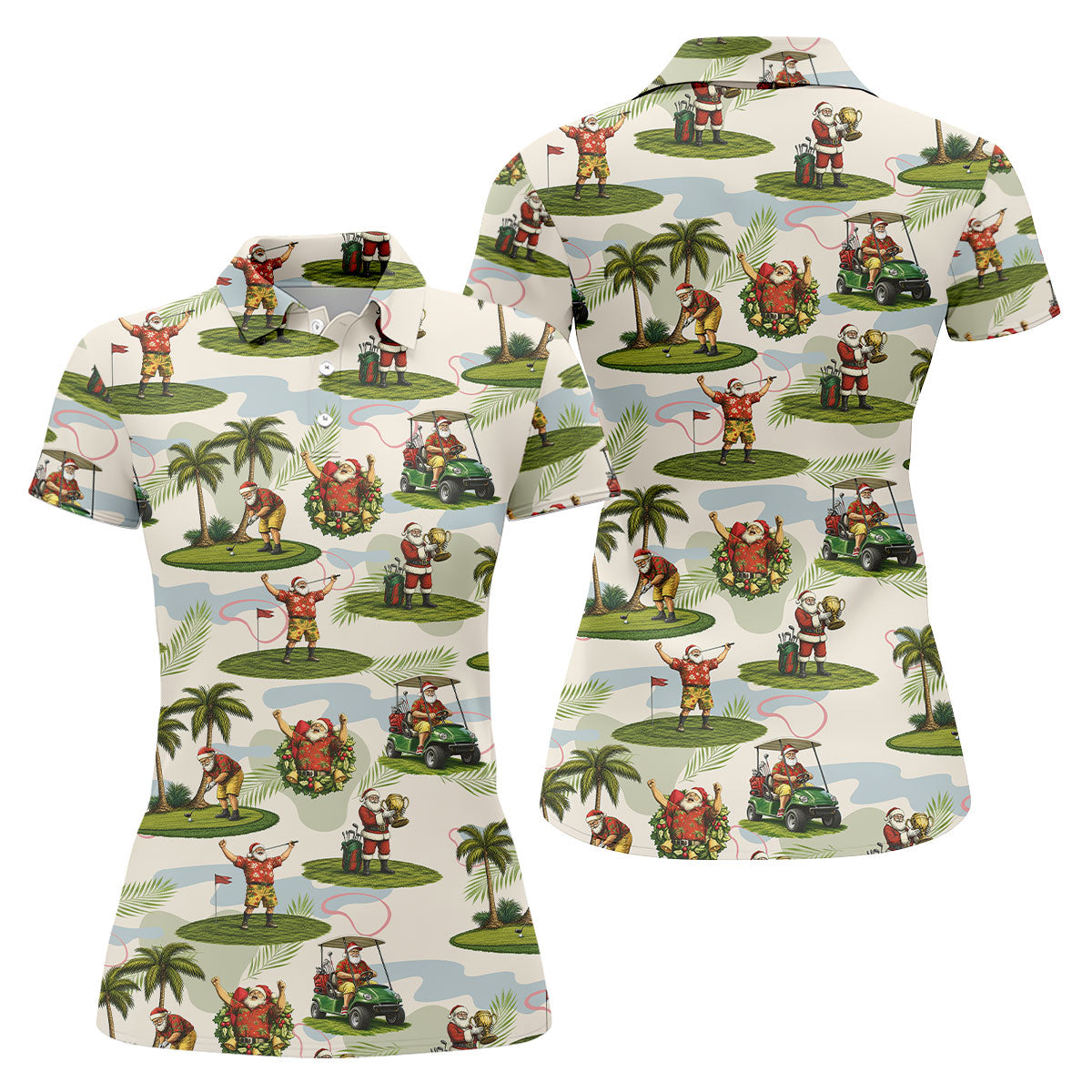 Santa Claus Golf Christmas Pattern Polo Shirt, Womens Golf Polo, Christmas Golf Shirt