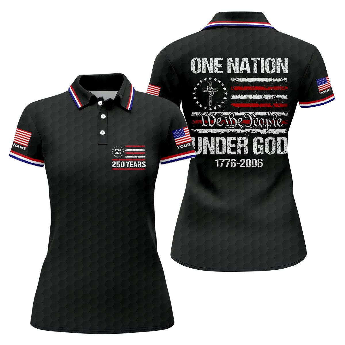 One Nation Under God We The People Black Golf Shirt, 250 Years 4th Of July Golf Shirt For Women