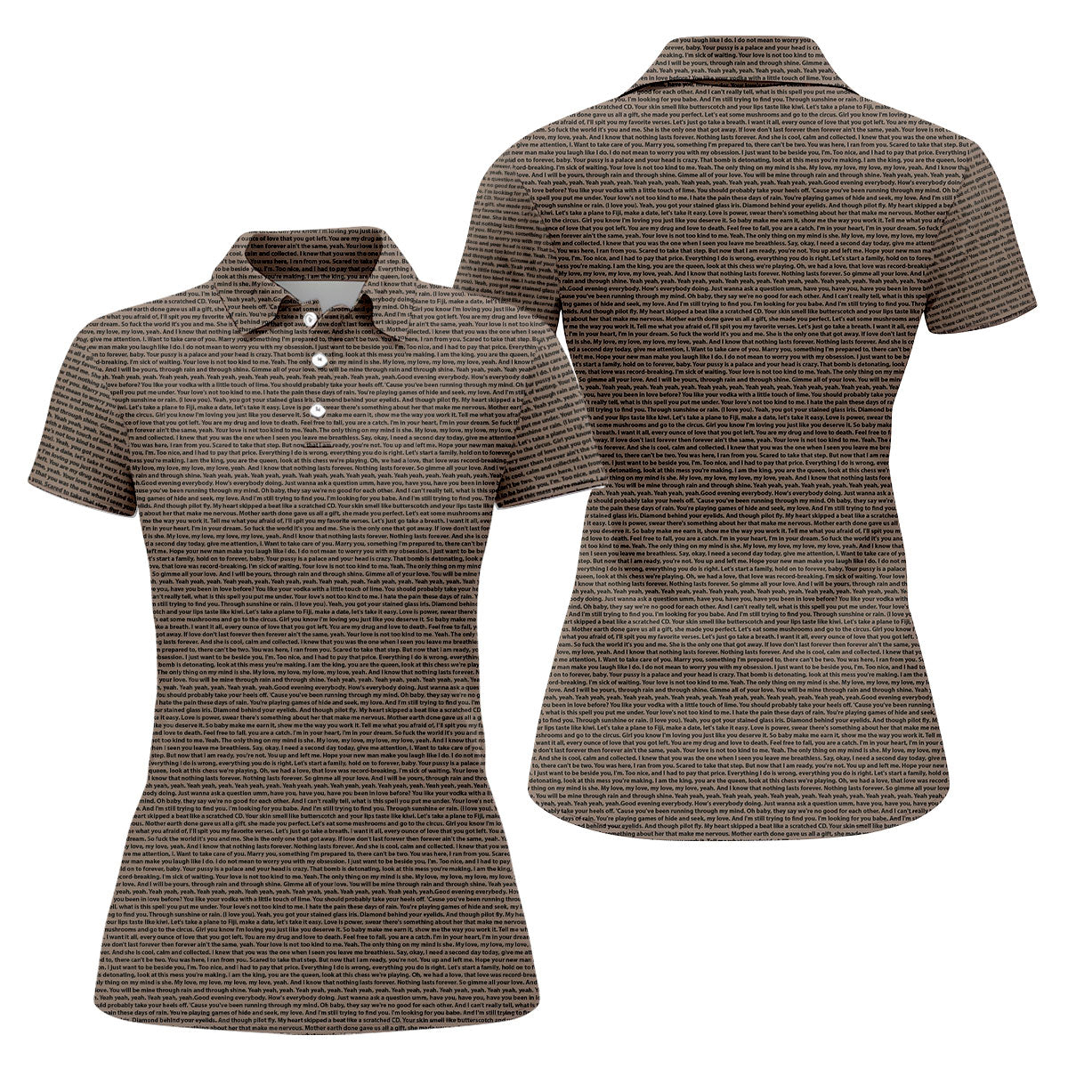 Cream Text Pattern Golf Polo Shirt, Golf Shirts For Women, Women’s Golf Apparel Beige