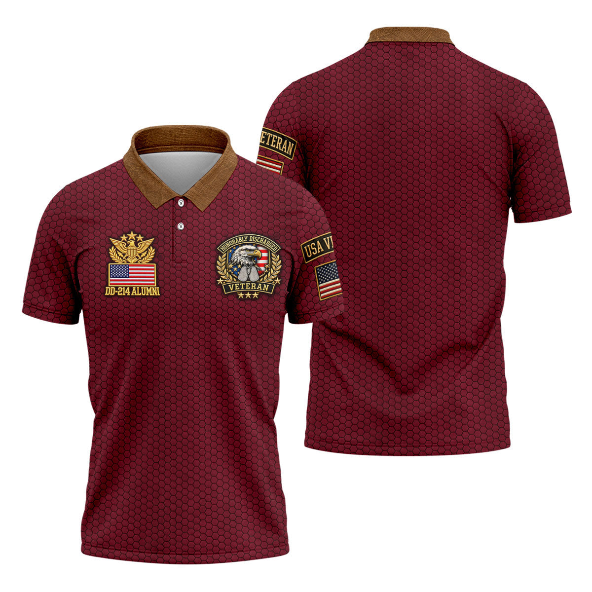 DD-214 Burgundy Honeycomb Veteran Polo Shirt, Veterans Day Shirt, Golf Shirts For Men