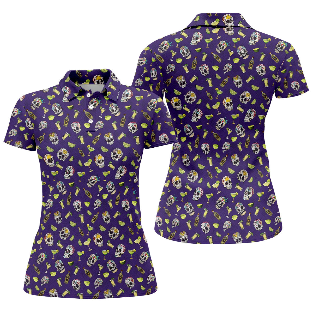 Decorated Sugar Skulls Cinco De Mayo Celebration Fiesta Themed The Purple Haze Golf Shirt For Women