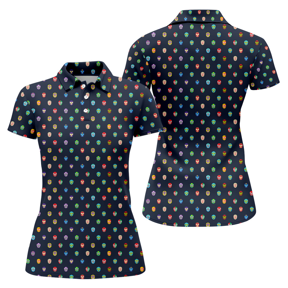 Lucha Libre Mask Seamless Pattern Cinco De Mayo Celebration Fiesta Themed Golf Shirt For Women