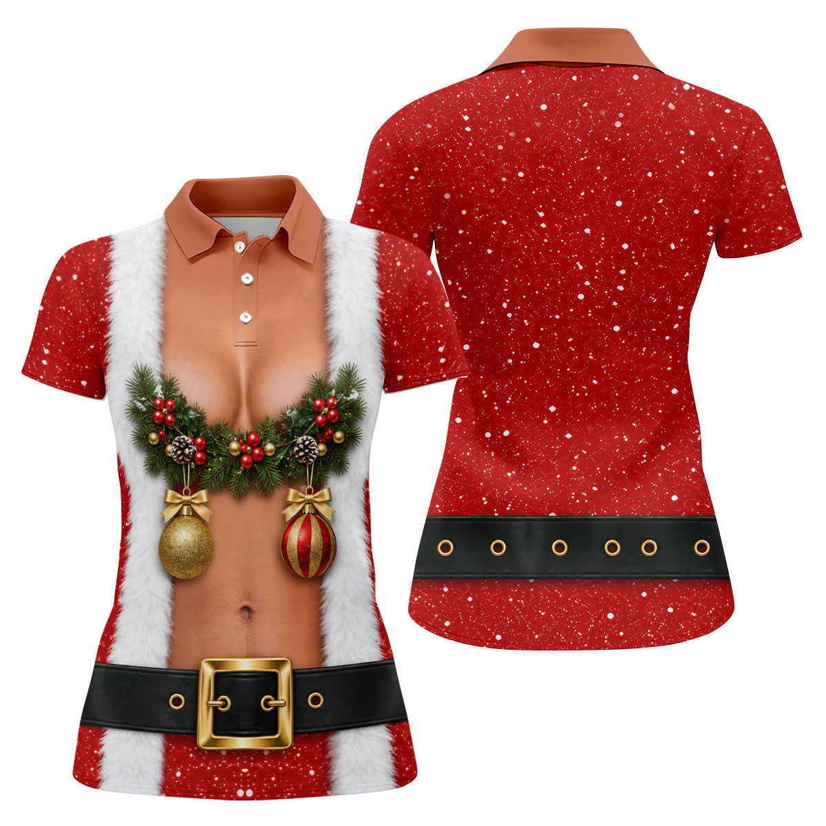 Funny Ornament Garland Christmas Golf Shirt, Women’s Golf Tops, Ladies Golf Shirts