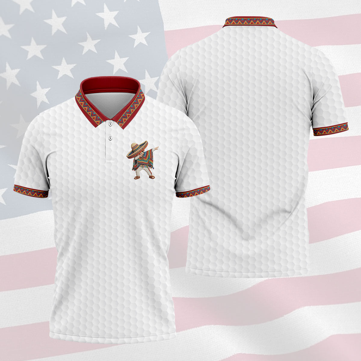 Cinco De Mayo Celebration Golf Ball Pattern White Golf Shirt, Polo Shirts For Men