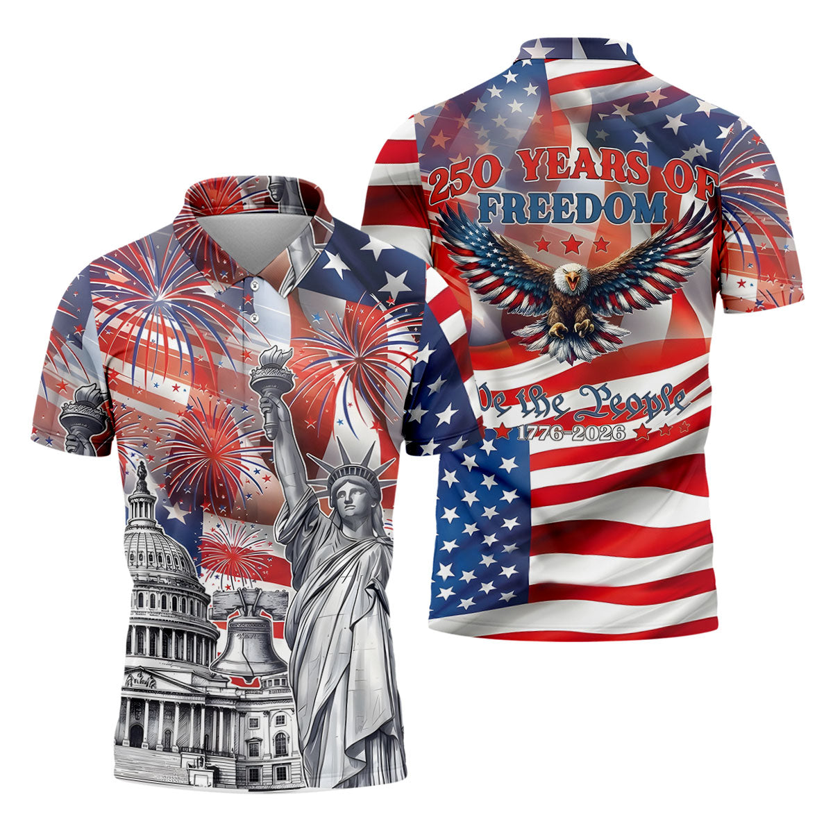 250 Years Of Freedom We The People US Flag Pattern Patriotic Golf Shirt, 4th Of July Golf Shirts For Men