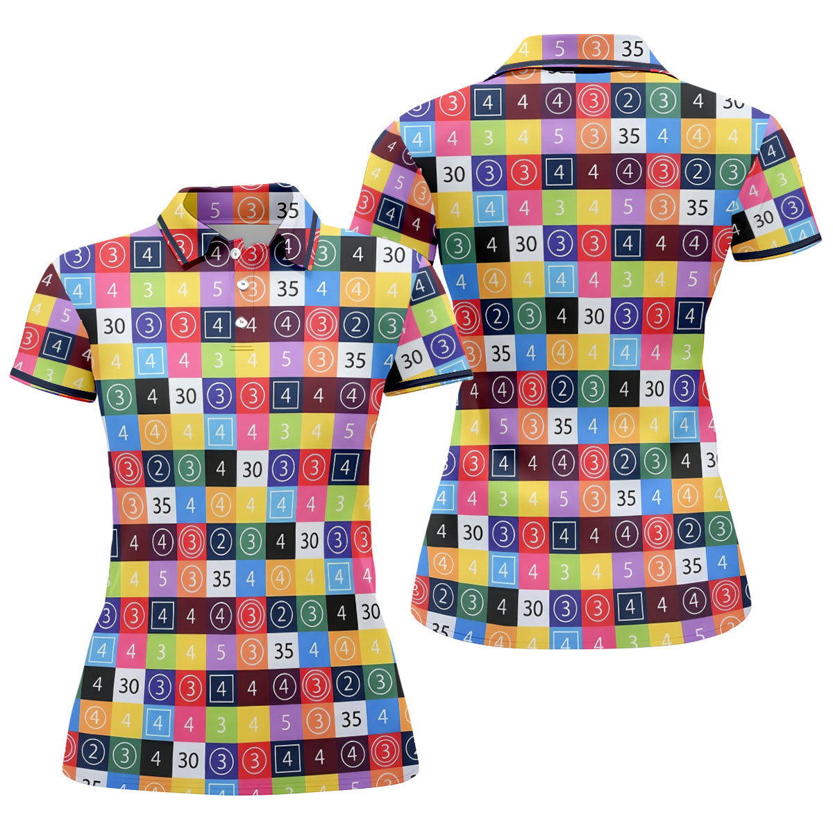 Colorful Golf Scorecard Pattern Polo Shirt, Ladies Golf Shirts, Women’s Golf Apparel