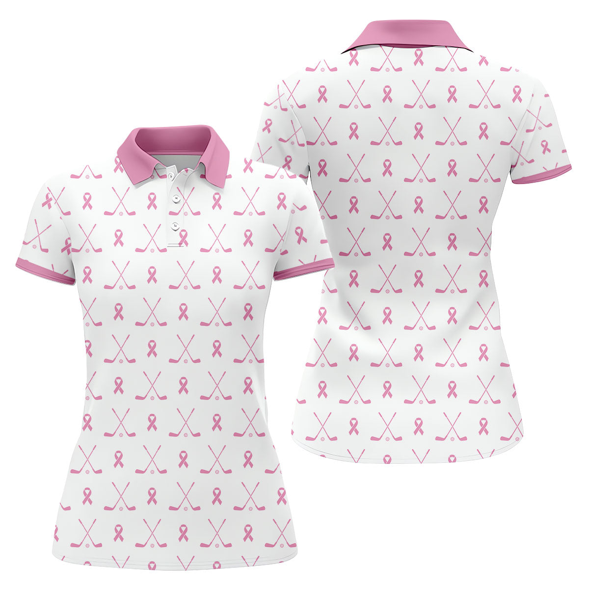 Pink Ribbon Golf Clubs Breast Cancer Polo Shirt, Golf Polo For Women, Ladies Golf Top