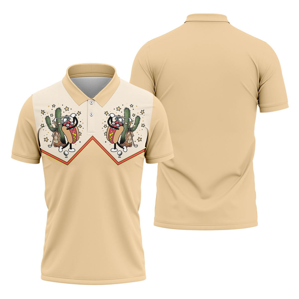 Funny Golf Hot Dog Western Polo Shirt, Mens Golf Shirts, Printed Golf Shirts