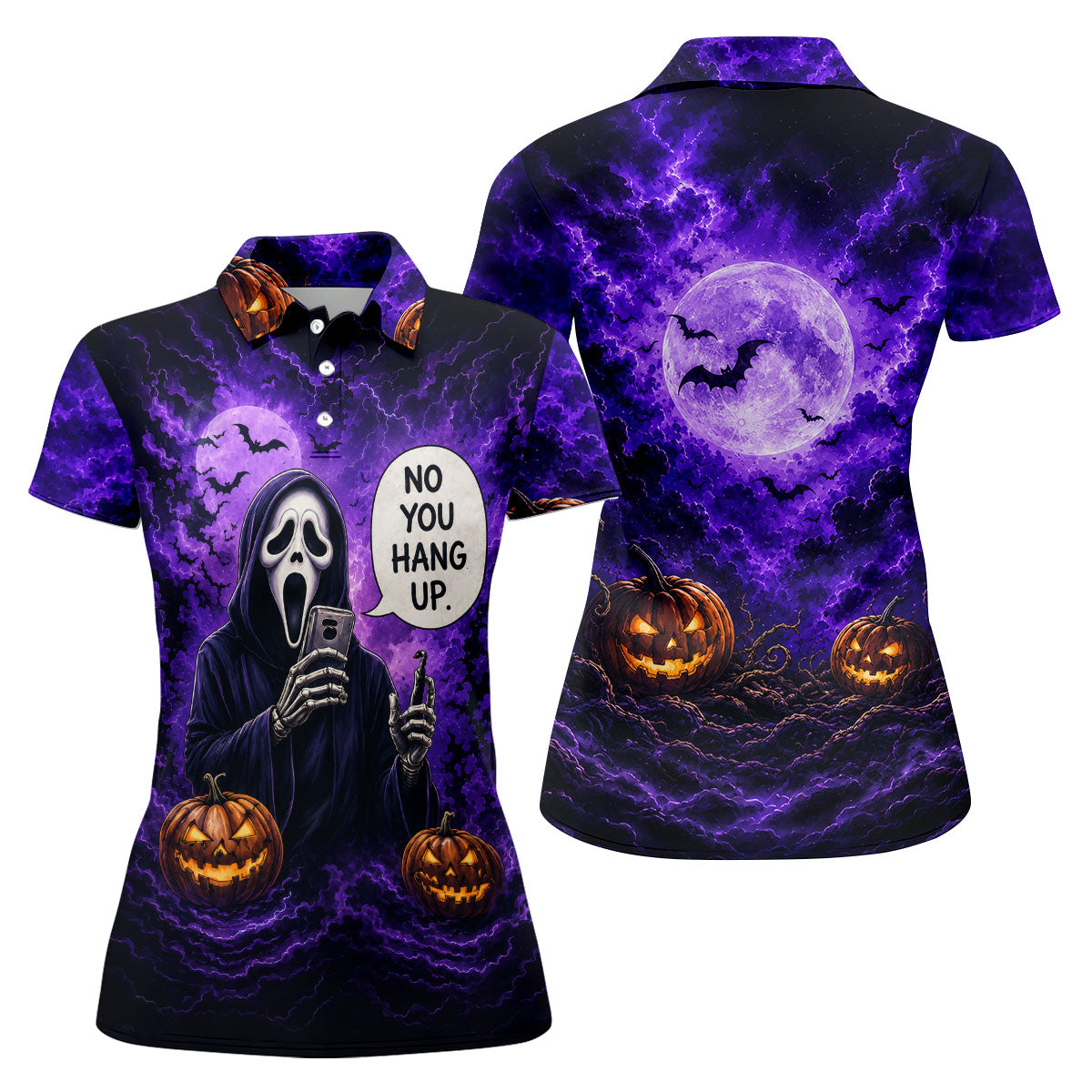 No You Hang Up Halloween Horror Character Shirt, Golf Shirts For Women, Printed Golf Shirt