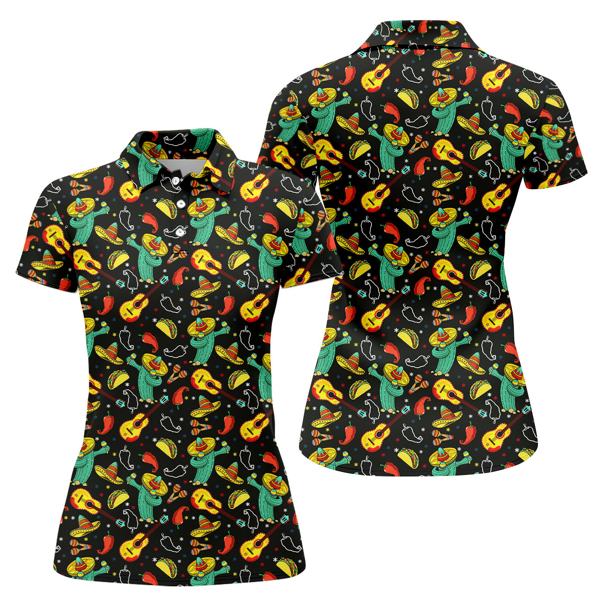 Funny Cactus Mexican Culture Traditions Ladies Golf Tops, Cinco De Mayo Celebration Golf Shirt For Women