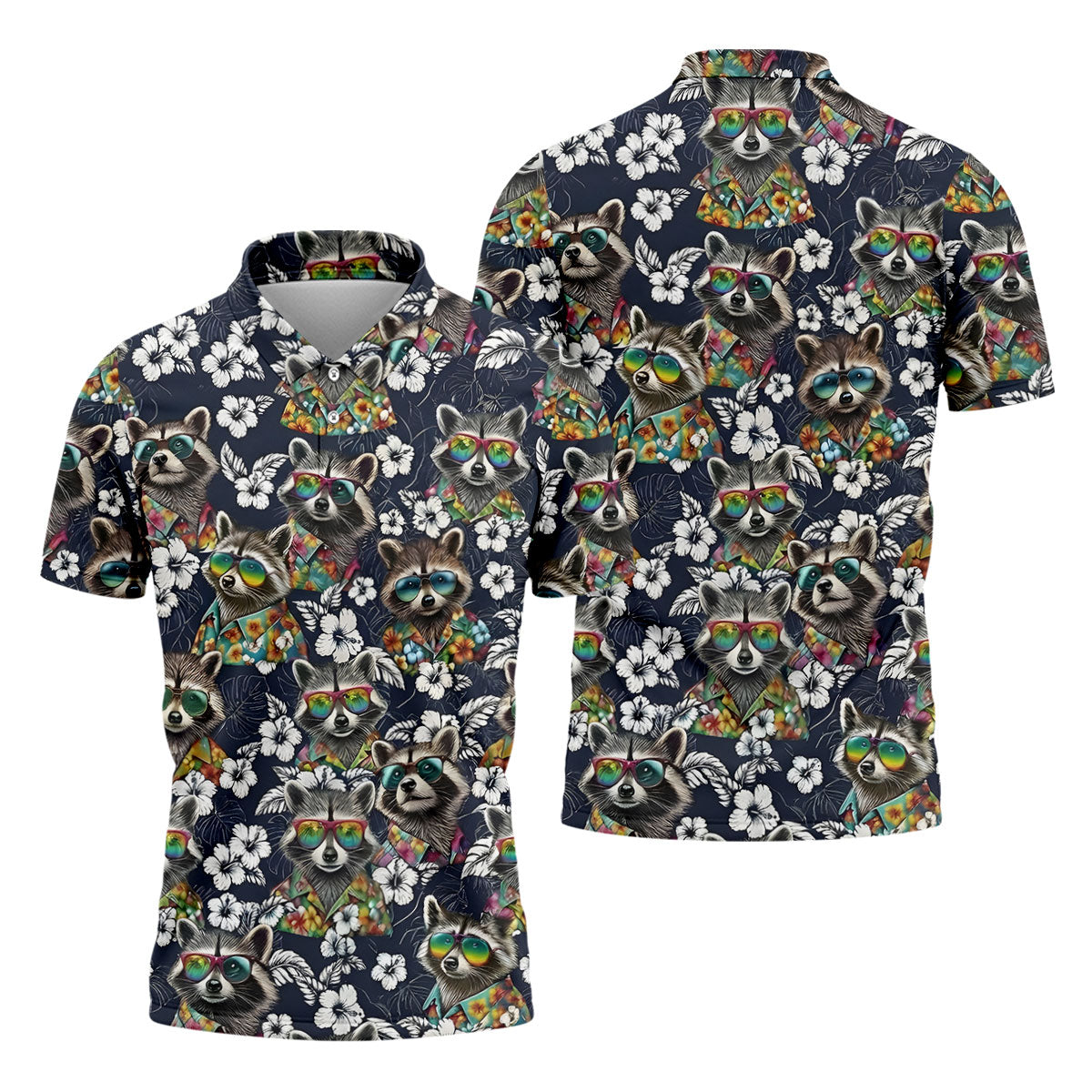 Raccoon Sunglasses Floral Tropical Hawaiian Shirt, Shirt For Men, Tropical Button Up Shirt