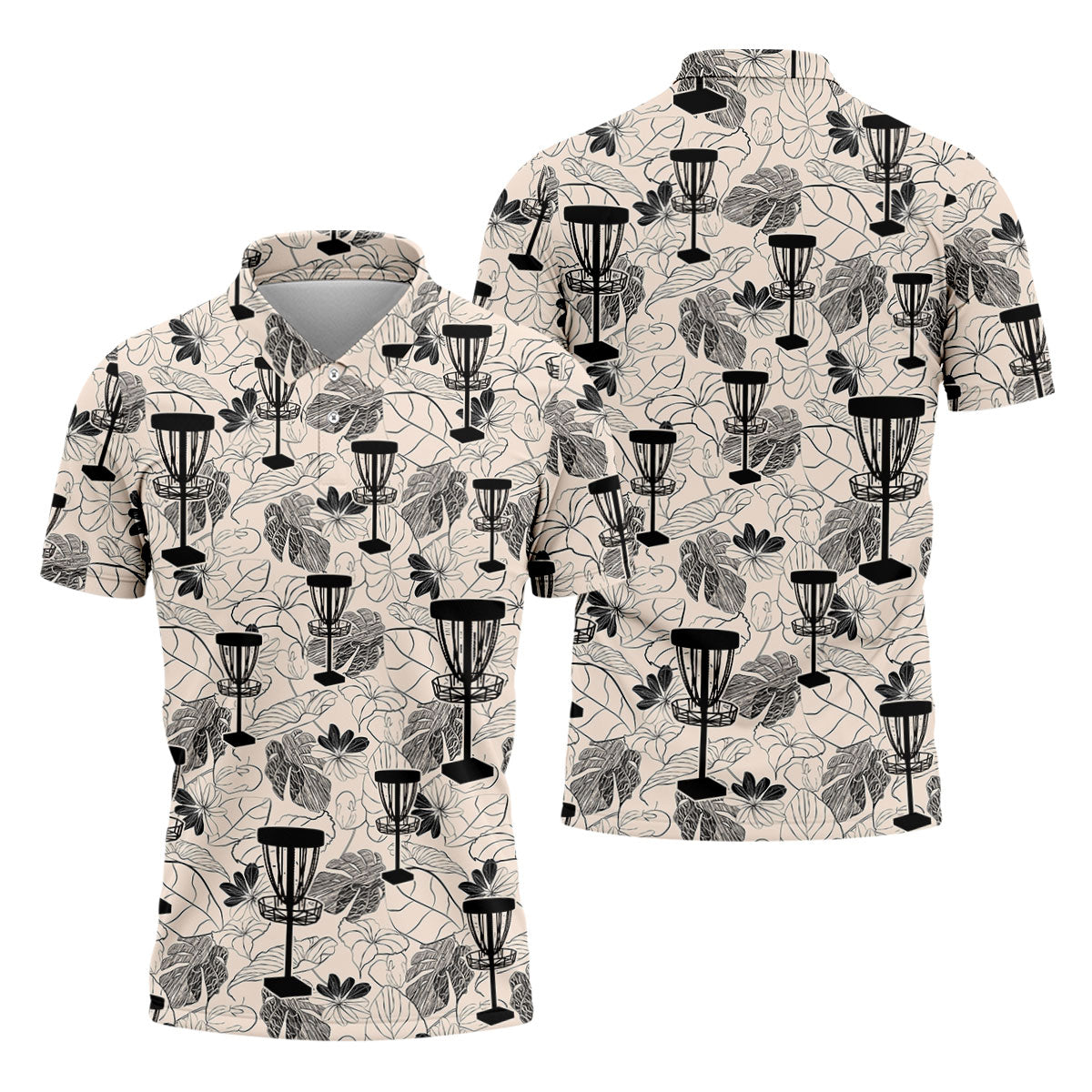 Minimalist Botanical Disc Golf Polo Shirt, Mens Golf Polo, Golf Shirts For Men