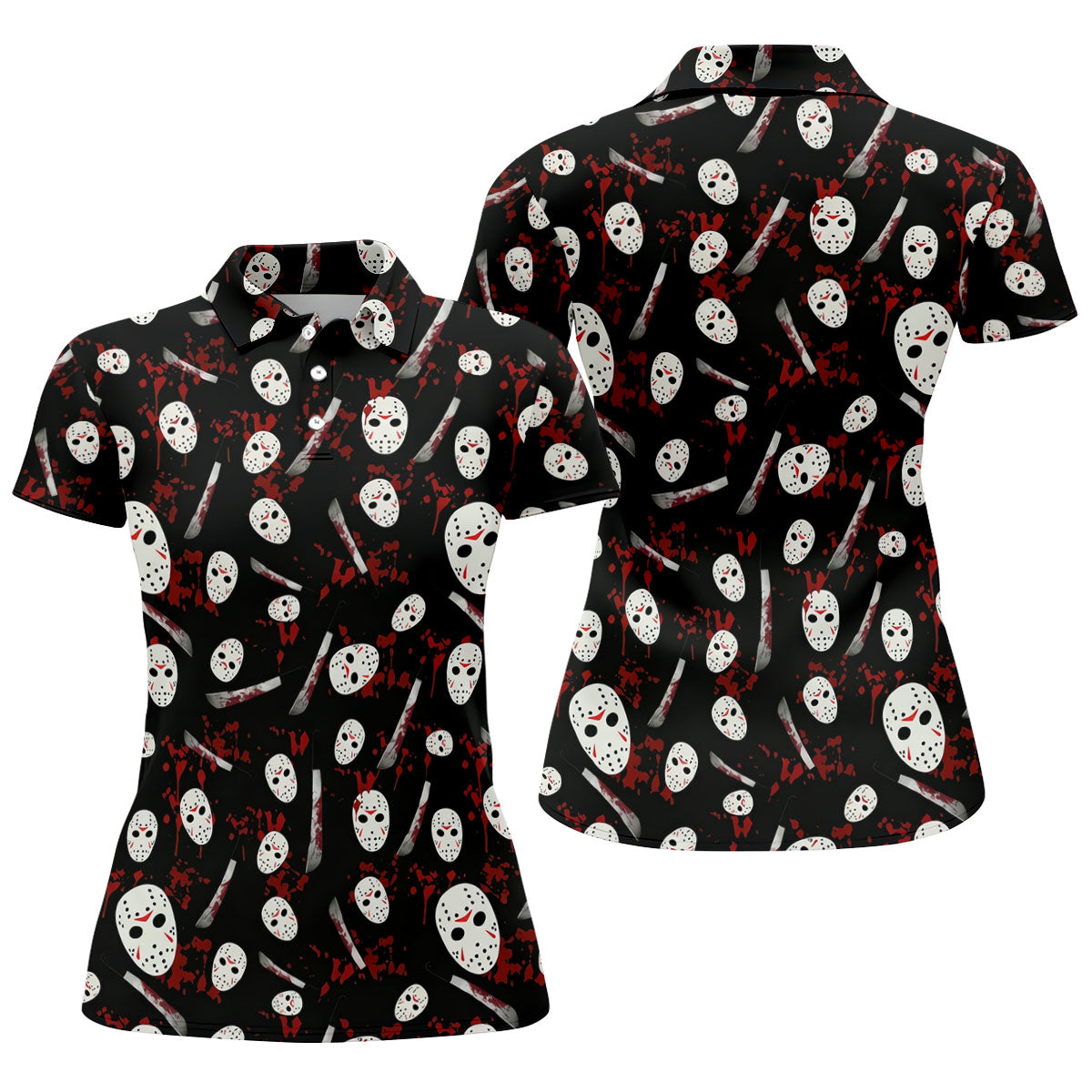 Hockey Mask Blood Pattern Halloween Golf Polo Shirt, Ladies Golf Tops, Golf Shirts For Women