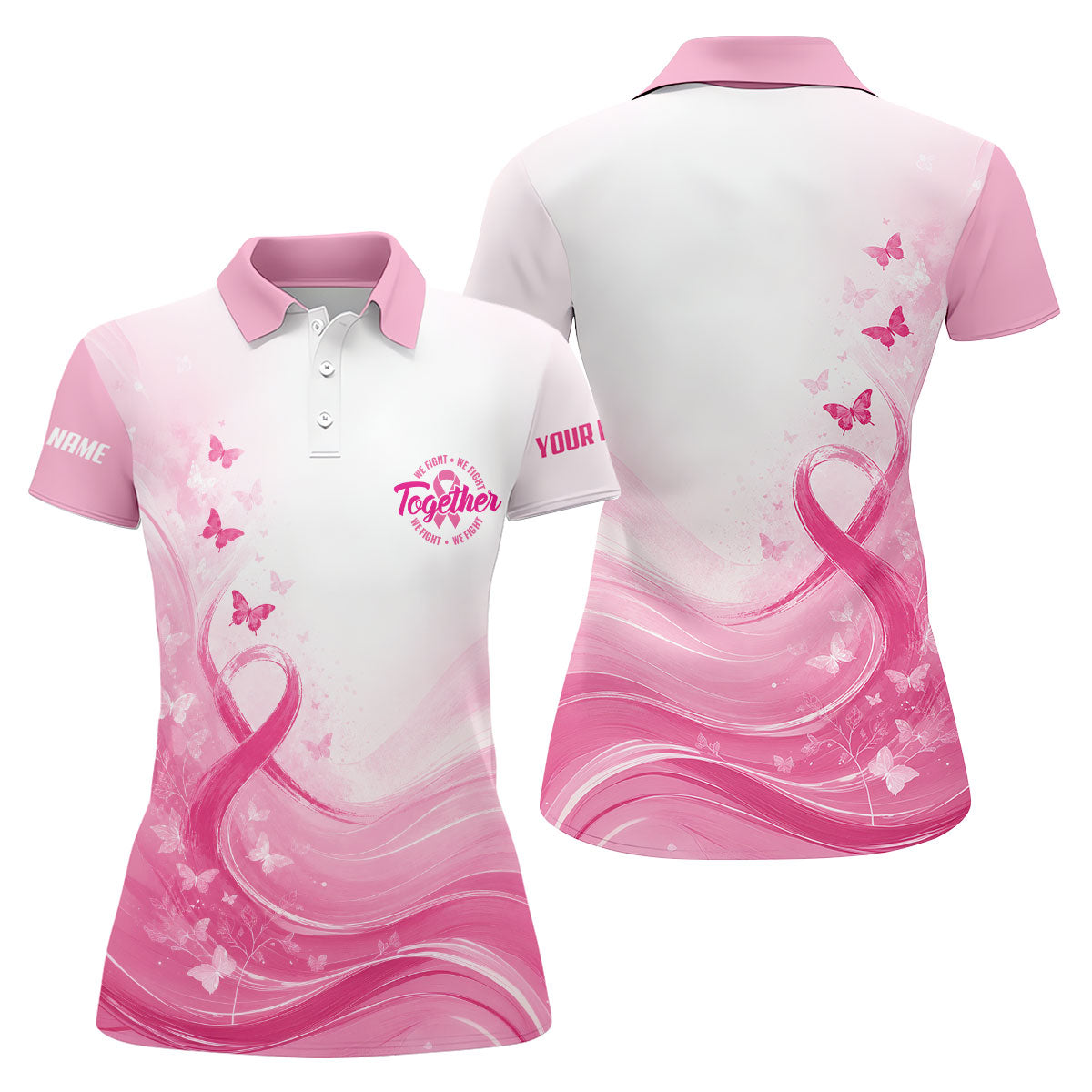 Custom Together We Fight Butterfly Breast Cancer Polo Shirt, Golf Tops For Women, Printed Golf Shirt