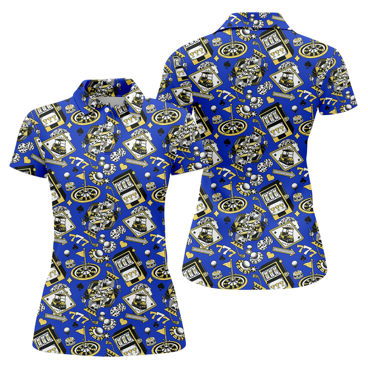 Casino Golf Pattern Blue Hawaiian Golf Polo Shirt, Women's Golf Polo, Golf Shirts For Women