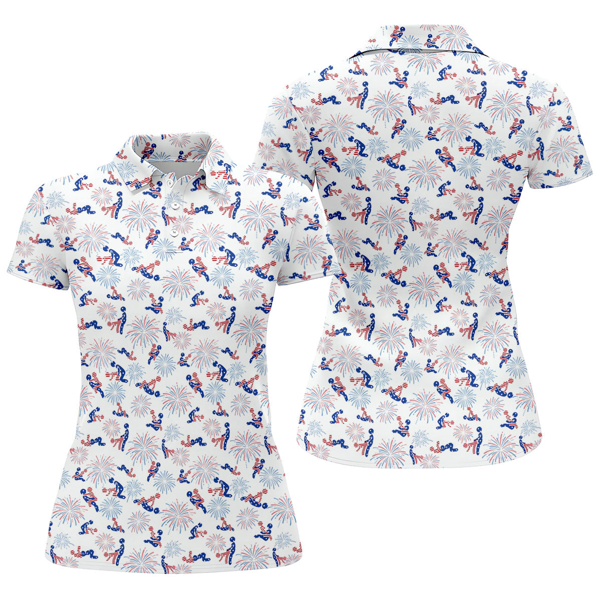 US Flag Pattern Naughty Couple Stick Figures Funny Golf Shirt, 250 Years Golf Shirt For Women