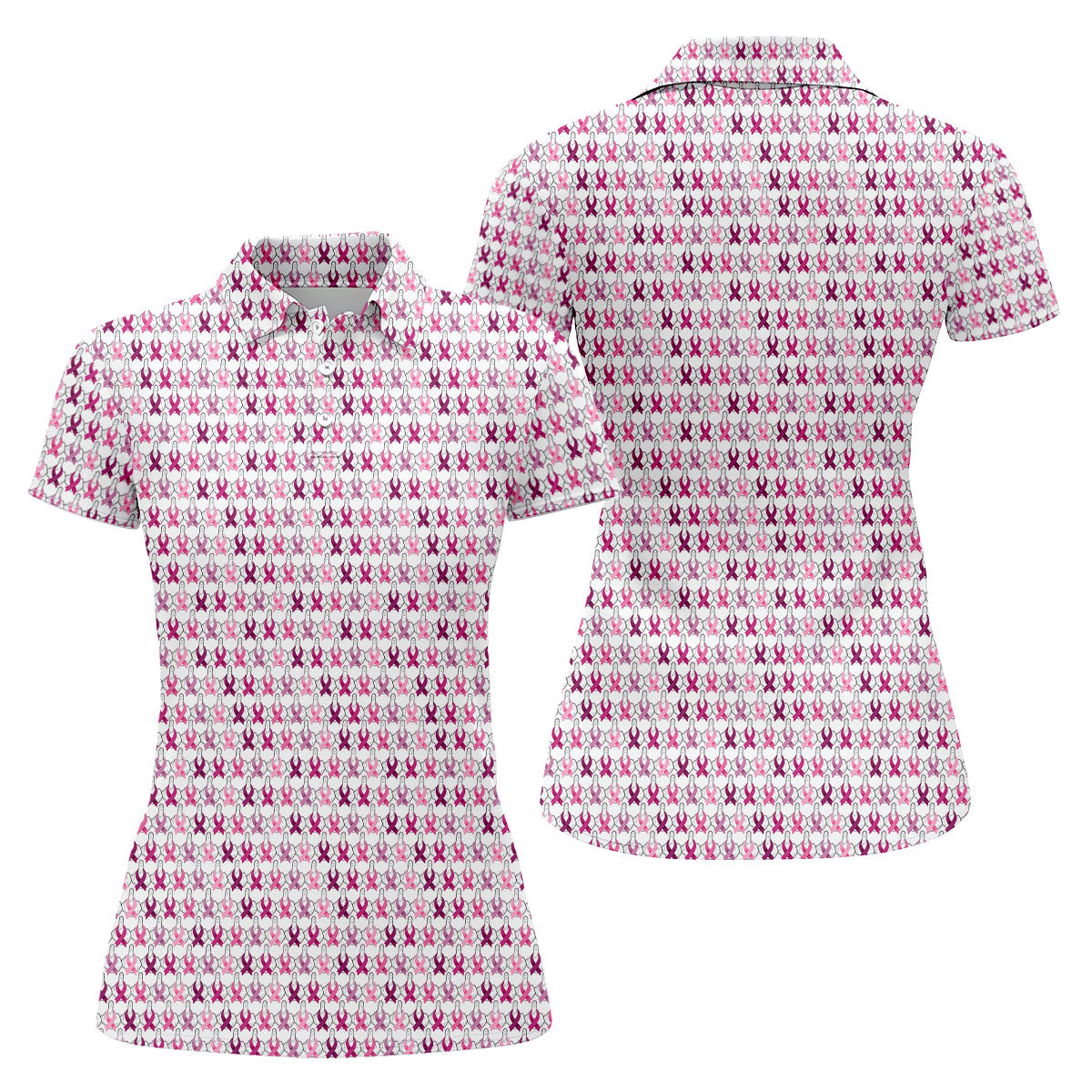 Middle Finger Pink Ribbon Breast Cancer Golf Shirt, Women’s Golf Polo, Ladies Golf Shirts