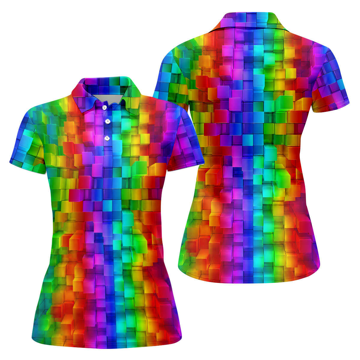 Rainbow Cube 3D Effect LGBT Support Ladies Golf Tops, Gay Pride Month Celebrate Golf Shirt For Women