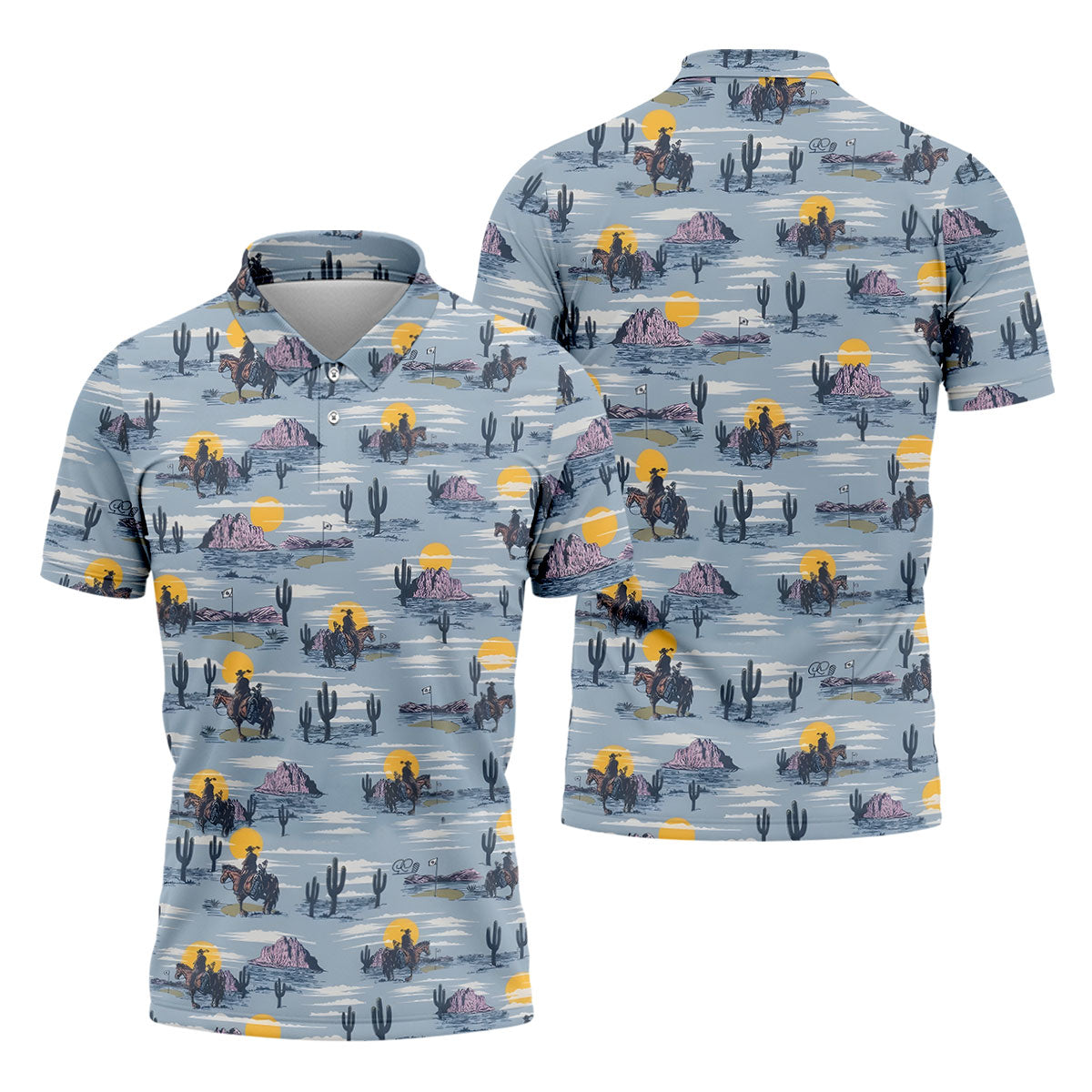 Cowboy Silhouette Desert Sunset Western Golf Shirt, Polo Shirts For Men, Golf Shirts For Men