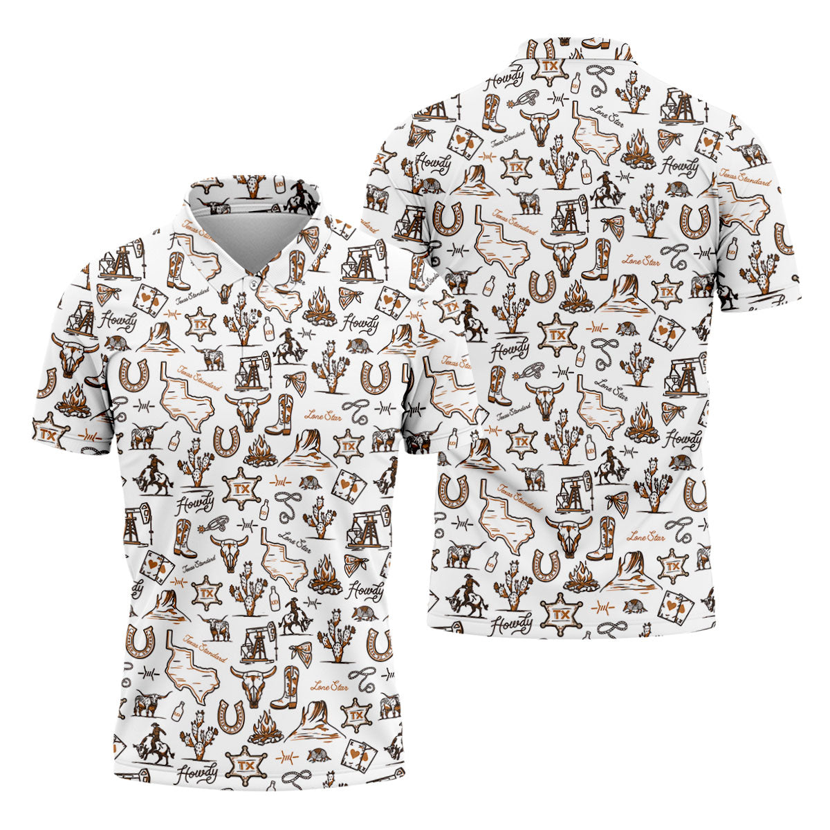 Texas Howdy Western Pattern Golf Polo Shirt, Mens Golf Shirts, Hawaiian Golf Shirt