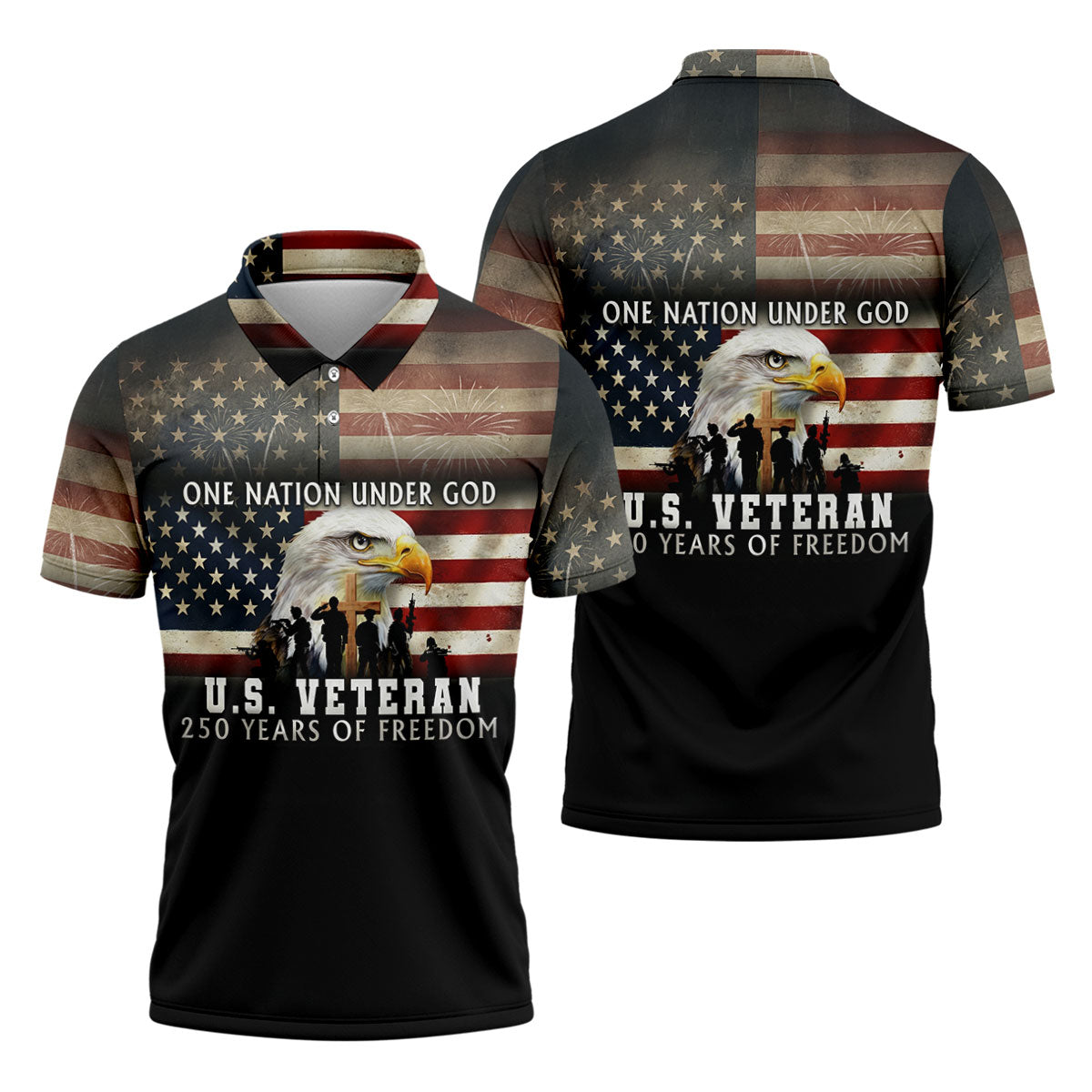 One Nation Under God US Veteran 250 Years Of Freedom Patriotic Golf Shirt, Golf Shirts For Men