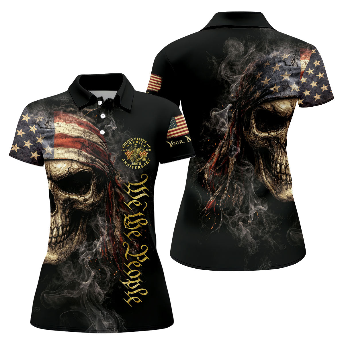 USA 250th Anniversary We The People Patriotic Skull Golf Shirt, 4th Of July Golf Shirt For Women