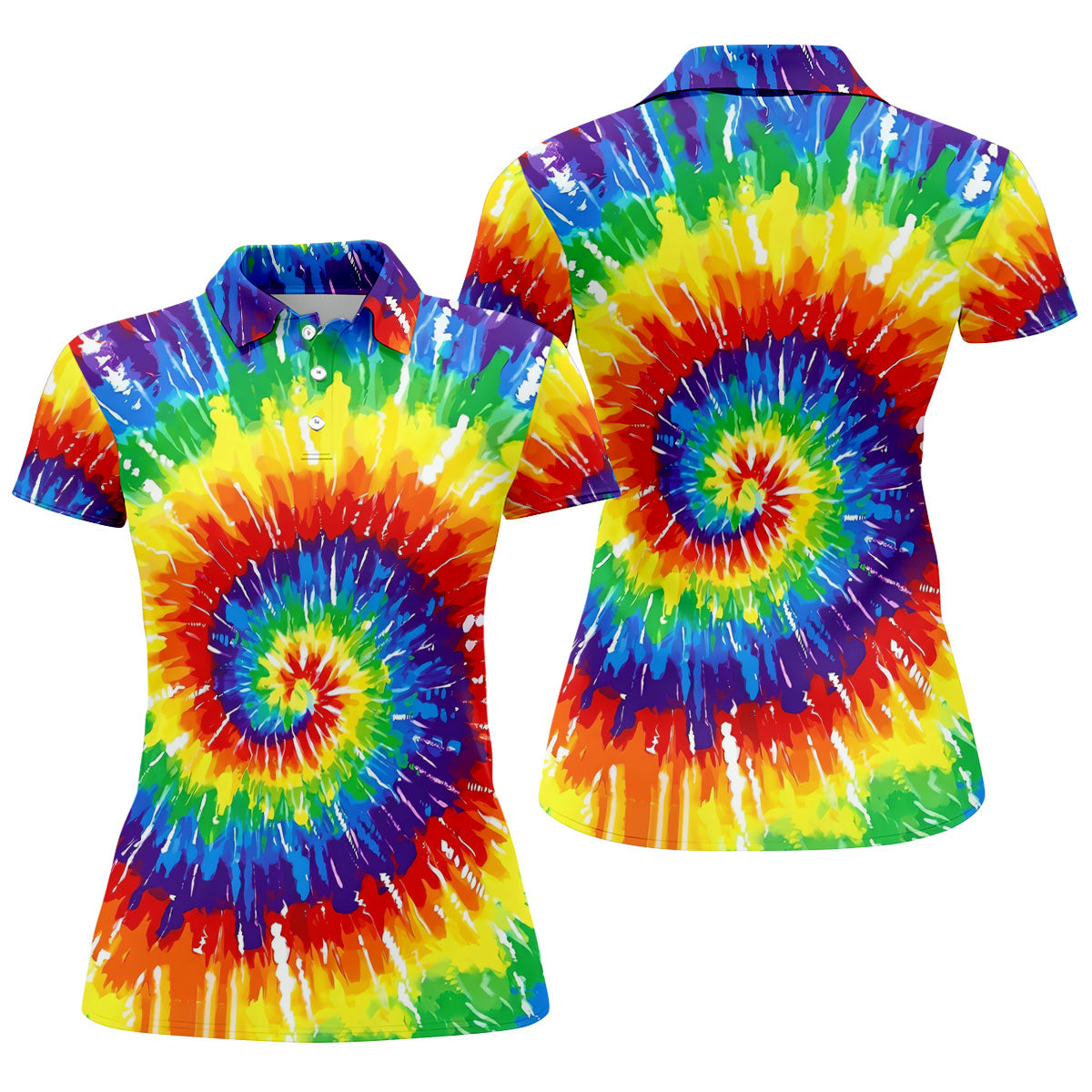 LGBT Rainbow Tie-Dye Ladies Golf Tops, Pride Month Celebrate Golf Shirt For Women