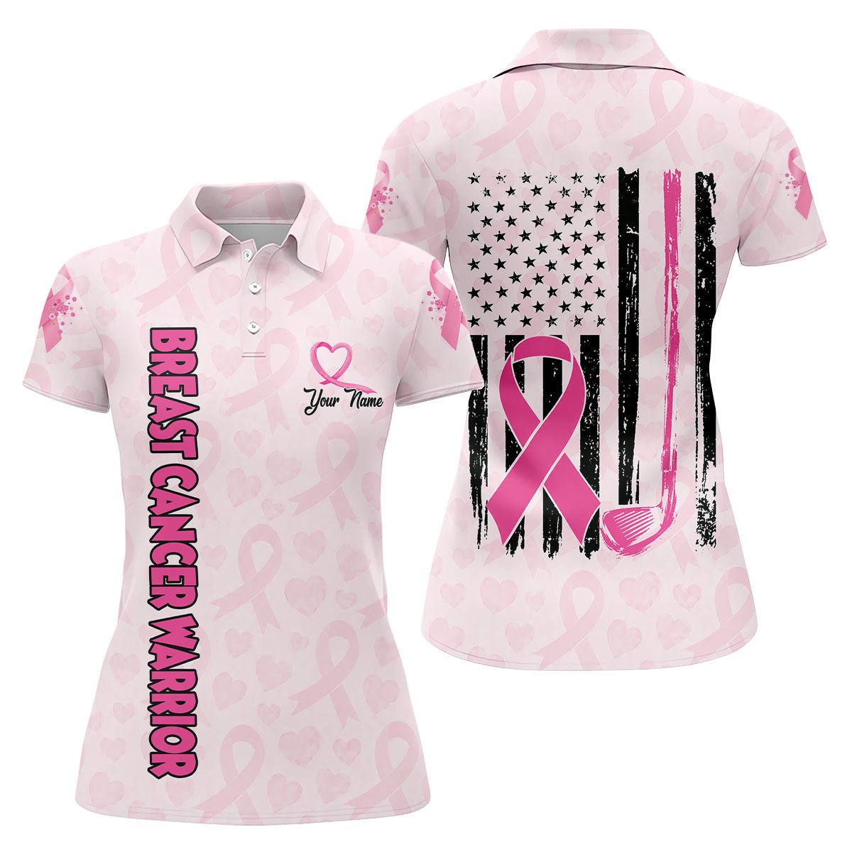 Personalized Breast Cancer Warrior Pink Ribbon Polo, Women’s Golf Polo, Ladies Golf Top