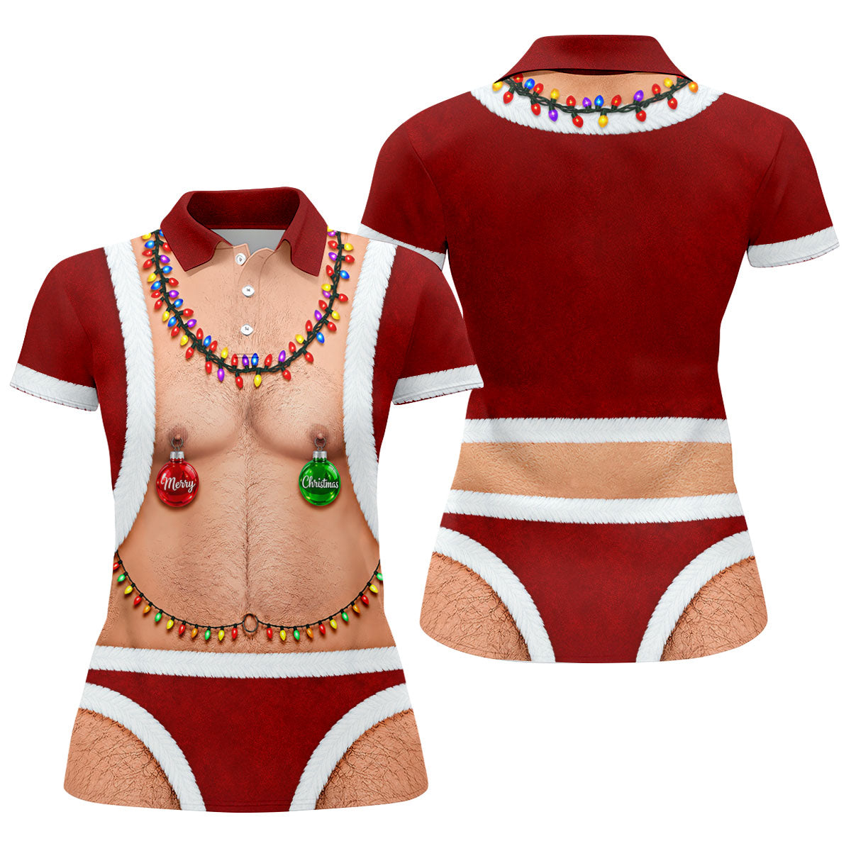 Funny Santa Ornament Lights Christmas Golf Shirt, Women’s Golf Polo, Golf Tops For Women