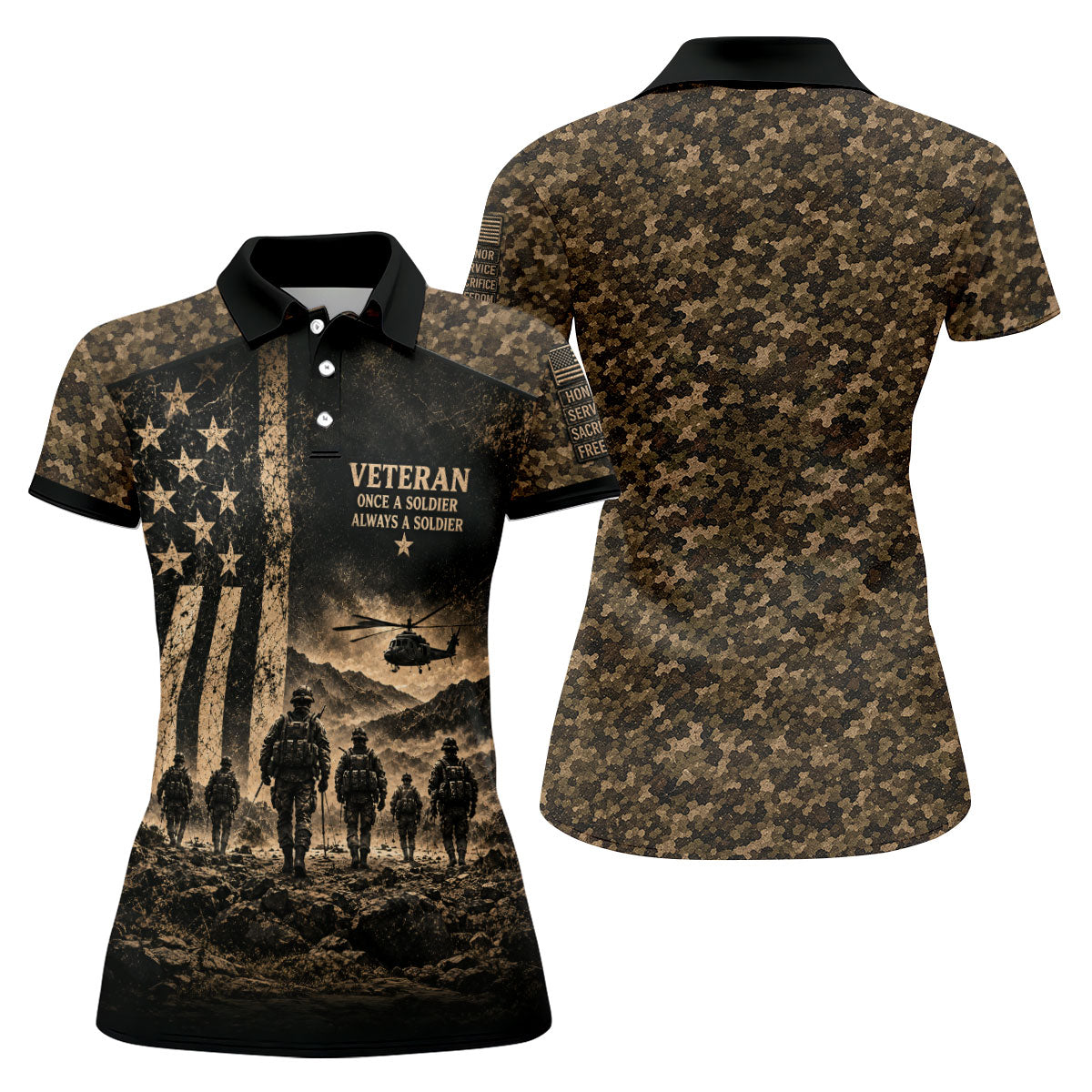 Once A Soldier Helicopter Golf Polo Shirt, Veterans Day Golf Shirt, Womens Golf Tops