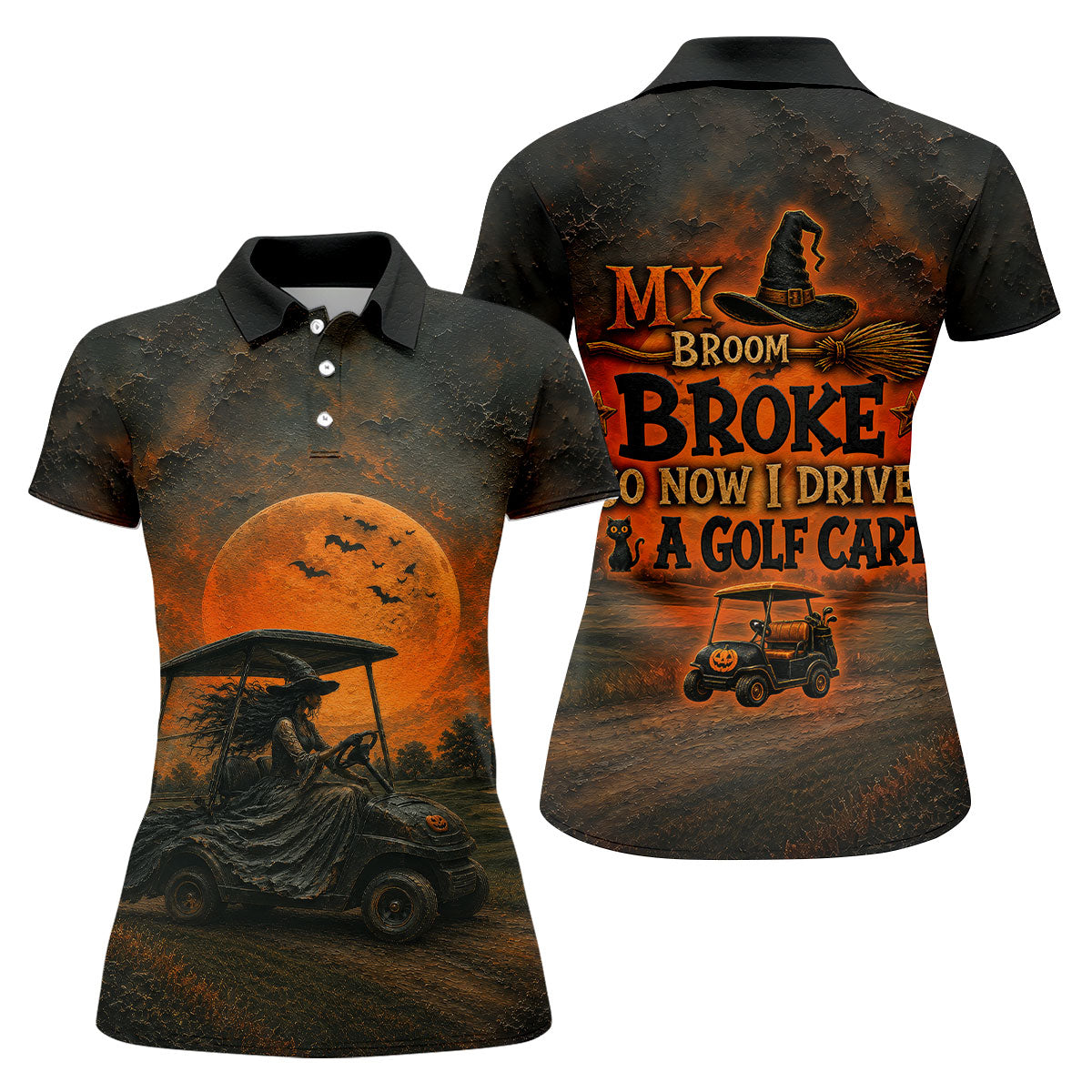 My Broom Broke So Now I Drive A Golf Cart Halloween Shirt, Golf Polo For Women, Women's Golf Apparel