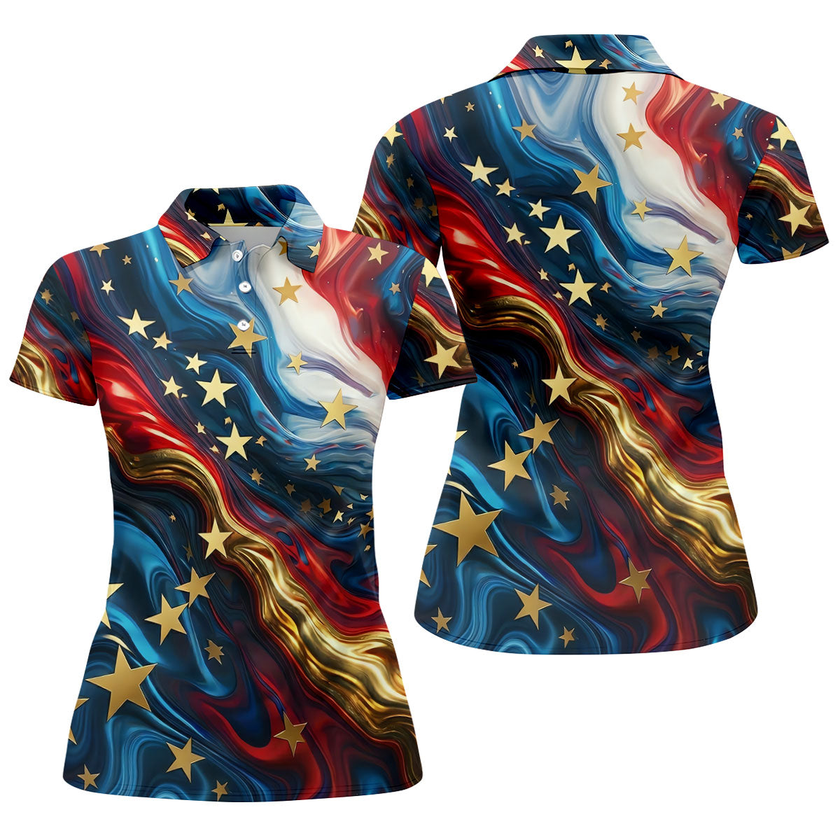 Abstract American Flag Stars Golf Polo Shirt, Women’s Golf Polo, Performance Golf Shirt