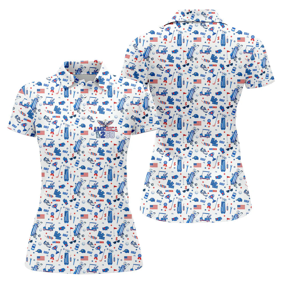 America 250 Years Patriotic Golf Shirt, American Symbols 4th Of July Golf Shirt, Golf Shirt For Women