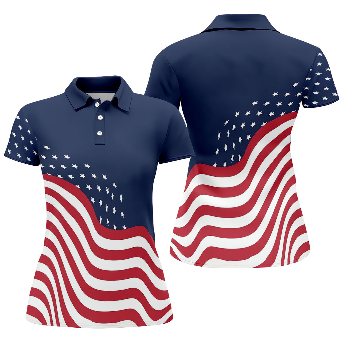 Red White Blue Wavy Stripes And Stars 4th Of July Patriotic Golf Shirt, 250 Years Golf Shirt For Women