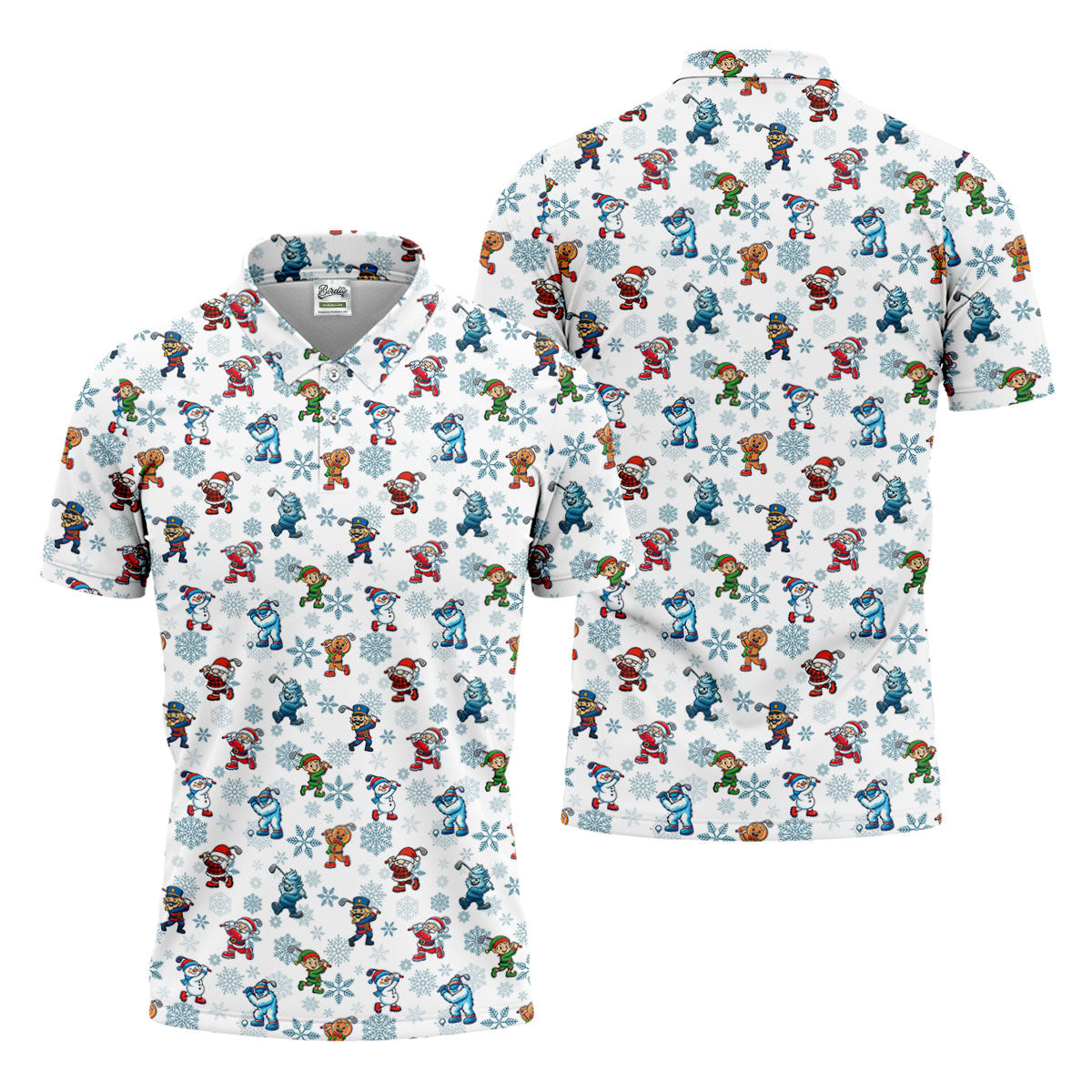 Christmas Characters Golf Pose Men's Funny Golf Shirts, Christmas Golf Shirt, Polo Shirts For Men