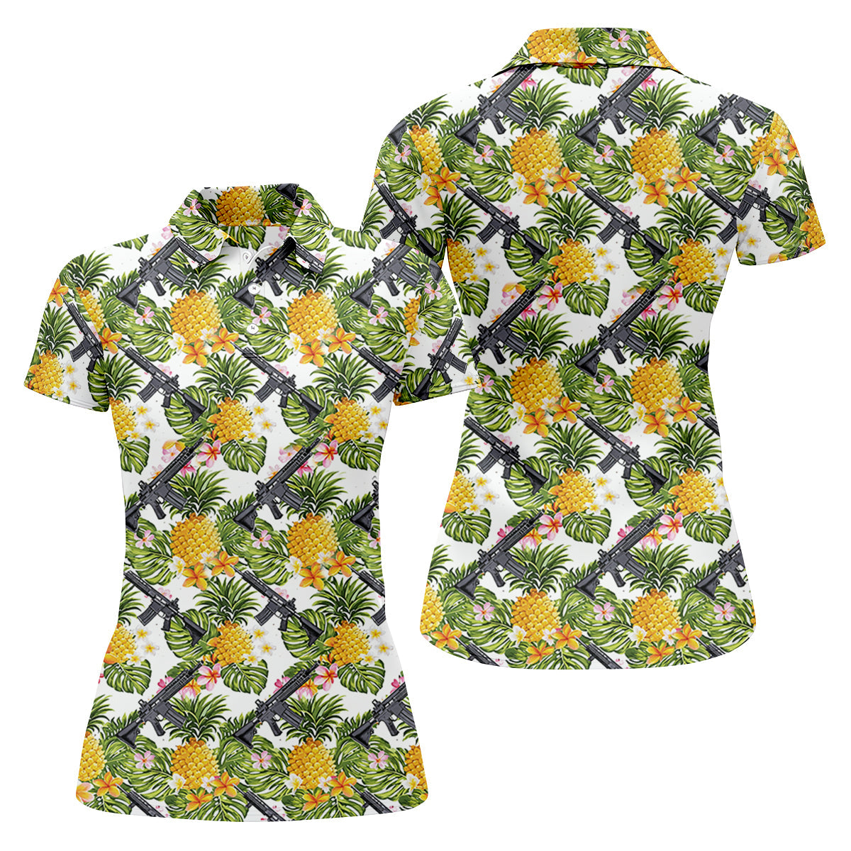 Tropical Pineapple Rifle Hawaiian Golf Shirt Pattern, Hawaiian Golf Shirt, Women’s Golf Apparel