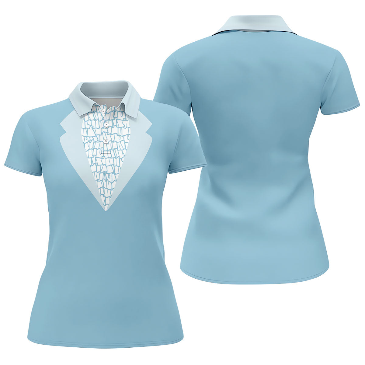 Light Blue Tuxedo Fun Women's Golf Shirts, Retro Golf Shirt, Ladies Golf Tops